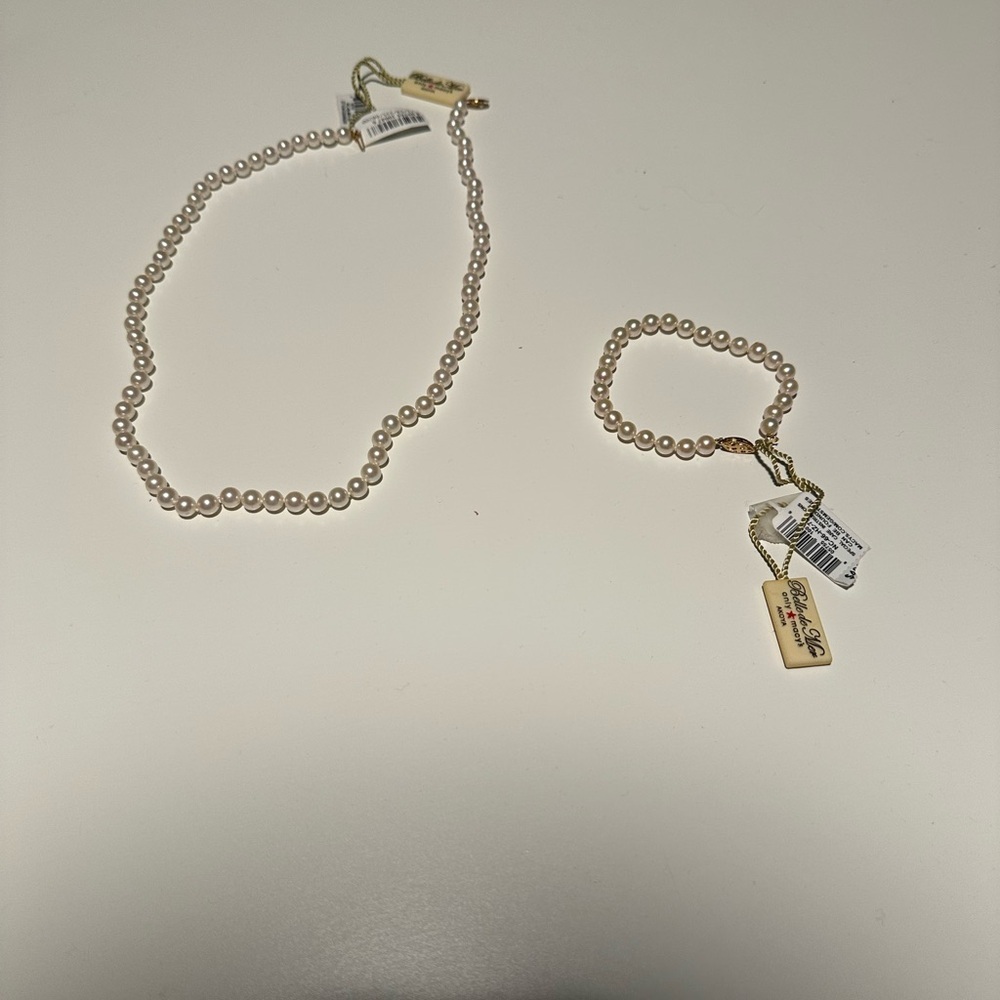 cultured pearl strands 14K 20" 6.5mm akoya necklace and bracelet